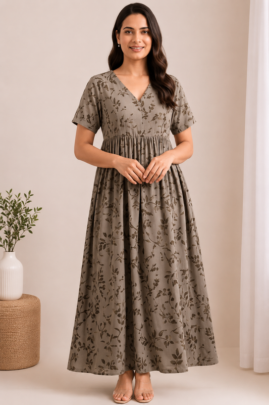 Comfortable Feeding Maternity Dress for Women | Stylish Floral Print Gown