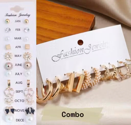 Combo Of 17 Earrings Pair For Girls Earrings For Kids Metal Studs Earrings