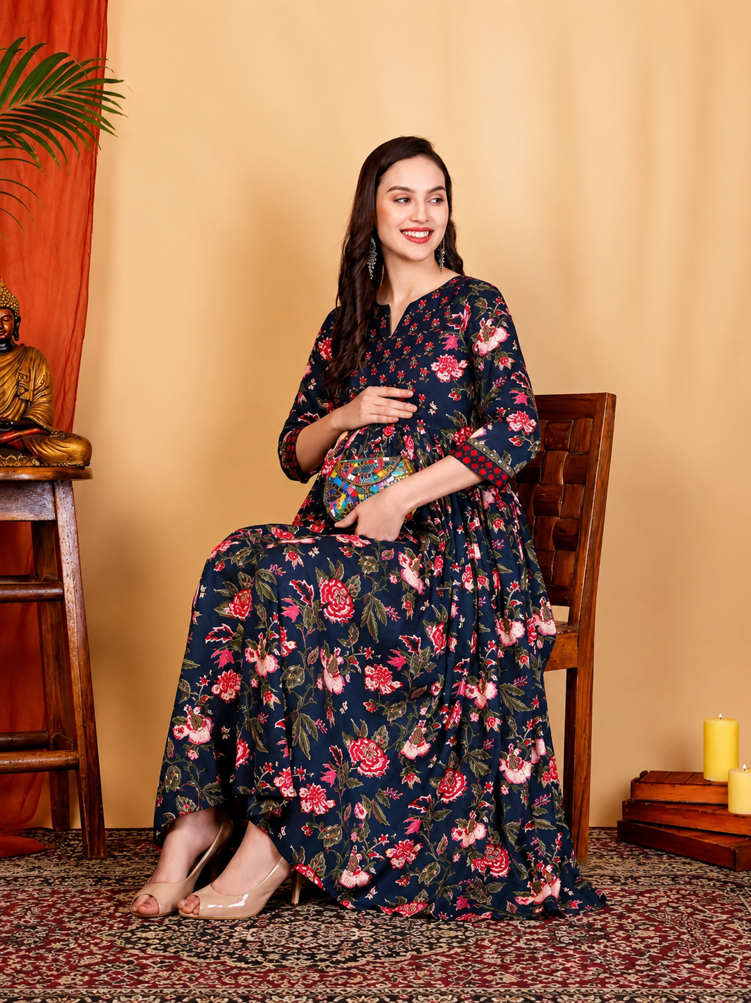Floral Maternity Gown for Women | Soft, Comfortable & Stylish Pregnancy Wear