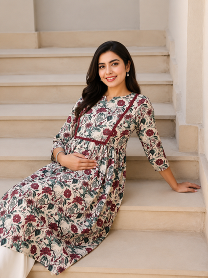 Fabulous Feeding Kurti for Women | Viscose Rayon Floral Maternity Kurti