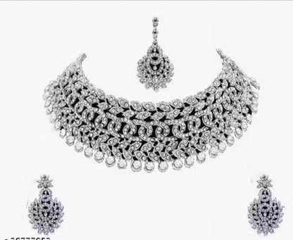 Sterling Rhodium Plated Jewellery Set With White Austrian Diamond