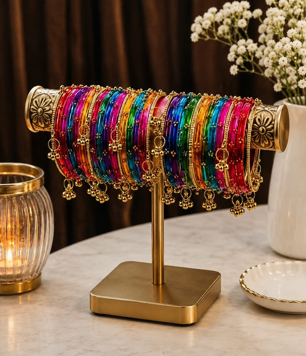 Traditional Kashmiri Ghungroo Chudi Set | Multicolor Ethnic Bangles