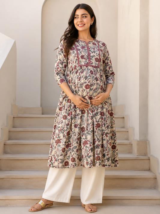 Fabulous Feeding Kurti for Women | Viscose Rayon Floral Maternity Kurti