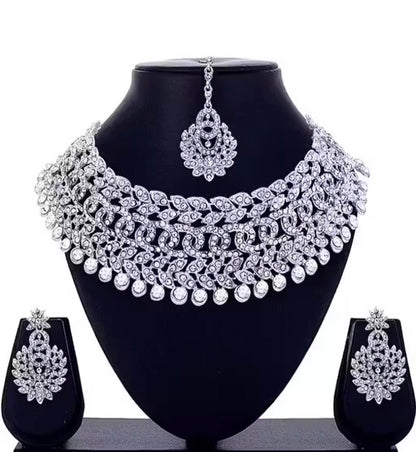 Sterling Rhodium Plated Jewellery Set With White Austrian Diamond