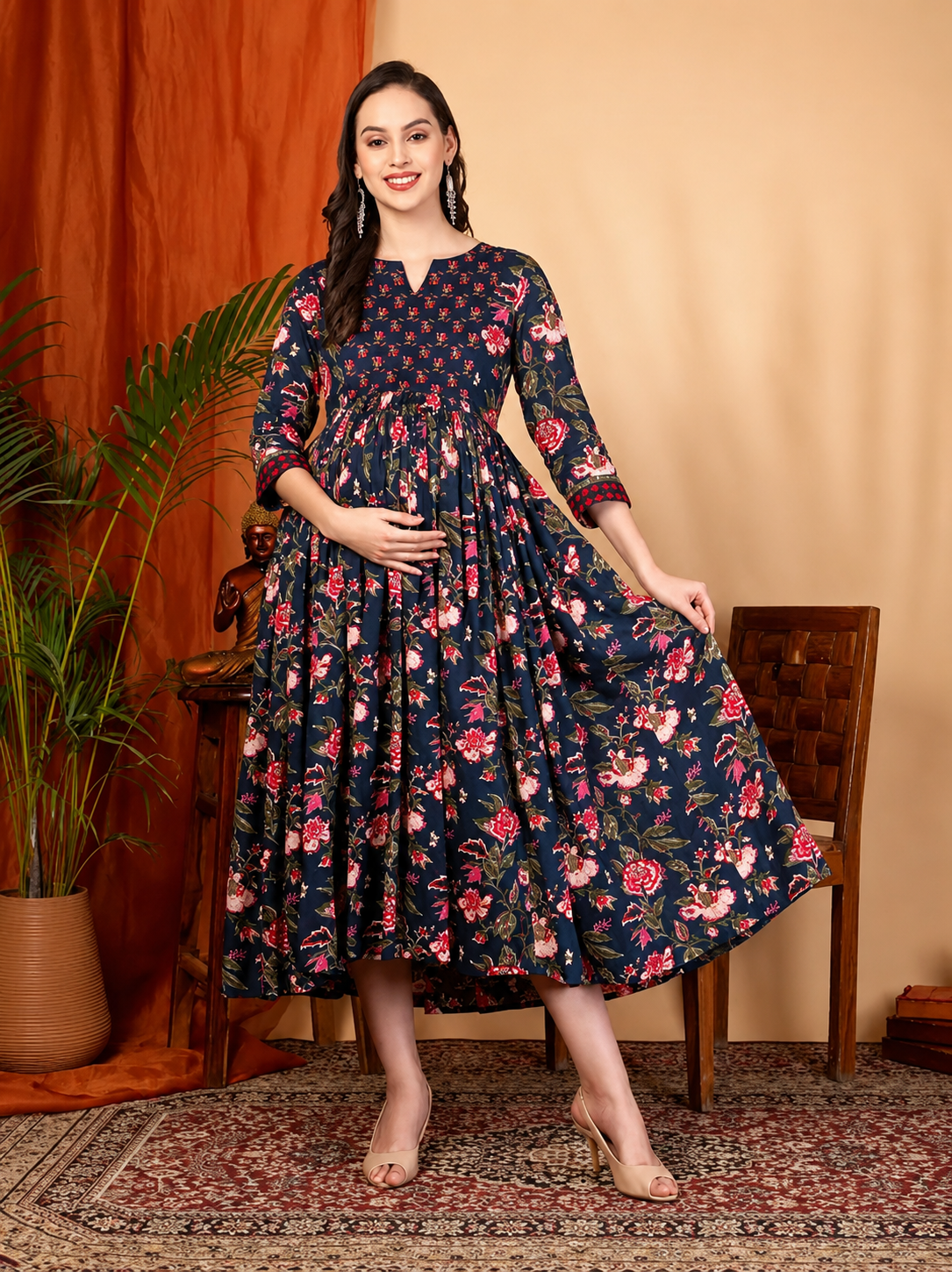Floral Maternity Gown for Women | Soft, Comfortable & Stylish Pregnancy Wear