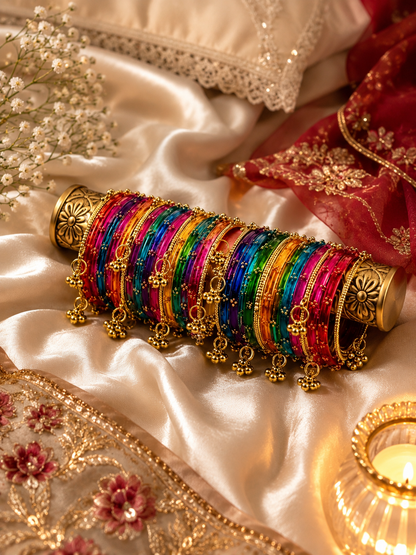 Traditional Kashmiri Ghungroo Chudi Set | Multicolor Ethnic Bangles