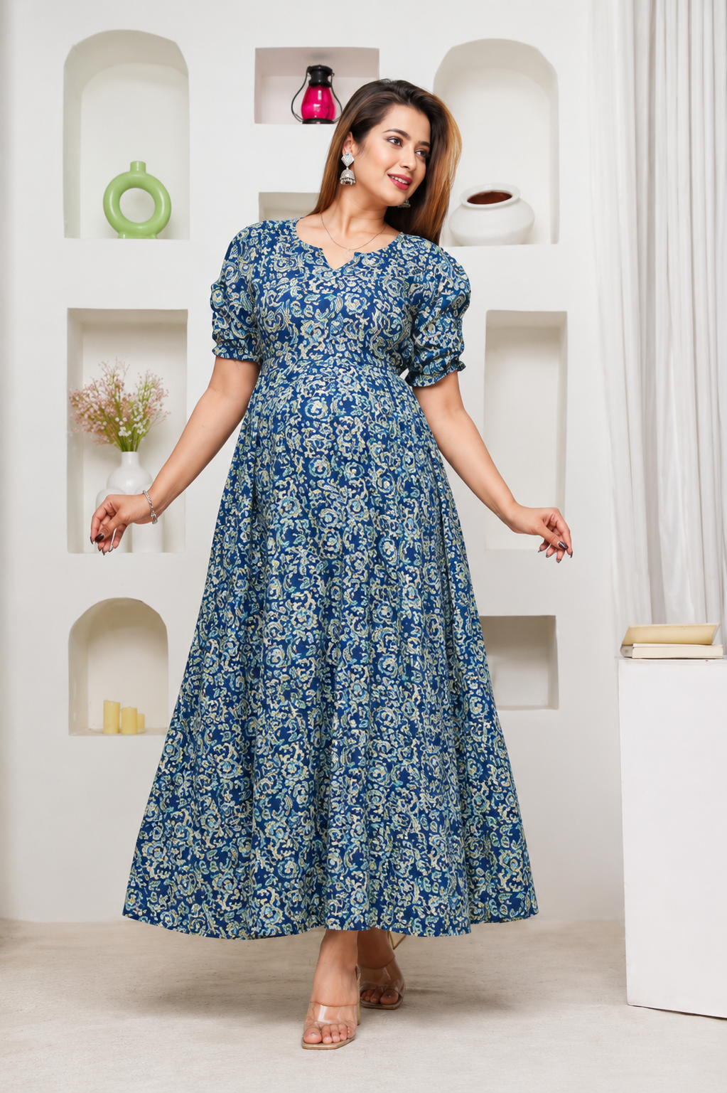 Women's Maternity Zip Gown | Soft Rayon Front Zip Feeding & Nursing Dress