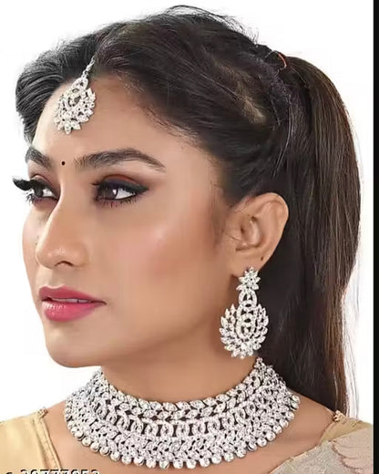 Sterling Rhodium Plated Jewellery Set With White Austrian Diamond